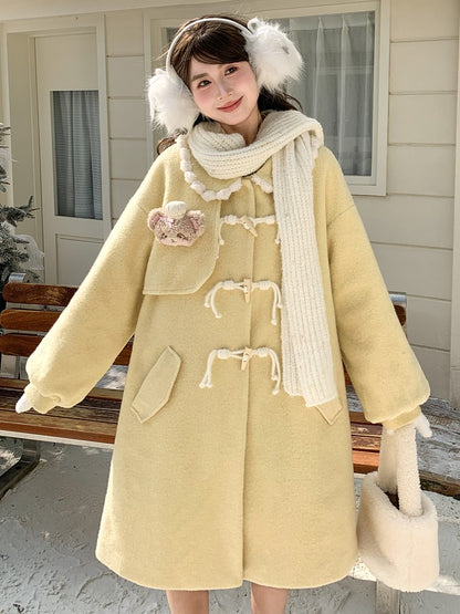 Pan Trim Long Coat and Plush Peter Collar with Yellow