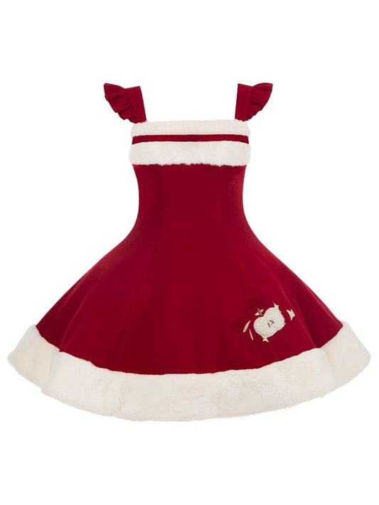 with Lolita Flutter Dress Fluffy Straps Embroidery Winter Apple Hem Red