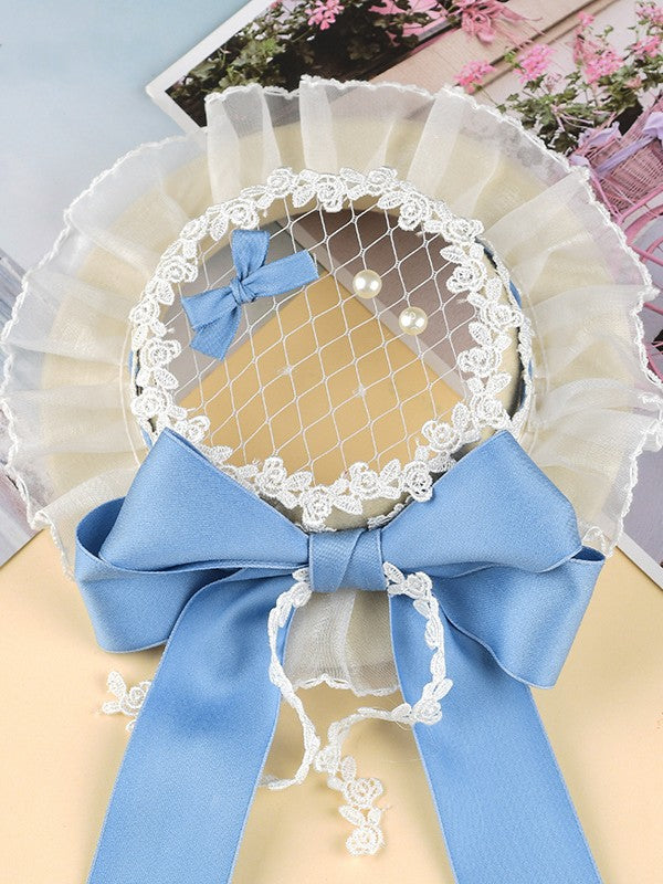 White Bow Clips Mini Lolita Blue Pearl Hat With