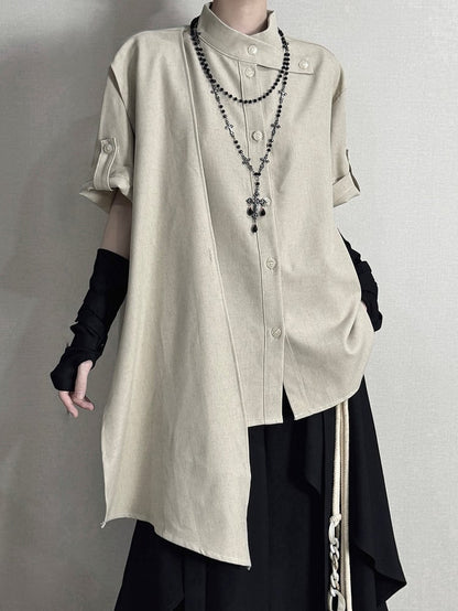 Straps Buckle with and Corset Khaki Belt Black Shirt Tab Sleeve Short-sleeve