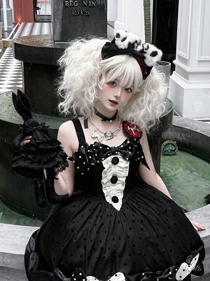 Black White Gothic Lolita Bow KC with Plush Ear Accents - Tan Tuan