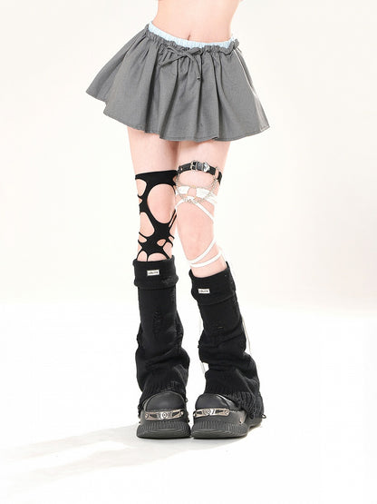 Grauer Minirock mit doppeltem Gummibund in Blau