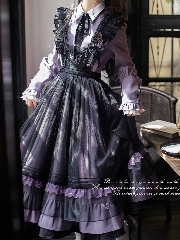 Waist with Belt Velvet Purple Sweet Lolita One Piece High Waist Dress