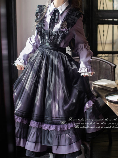 Waist with Belt Velvet Purple Sweet Lolita One Piece High Waist Dress