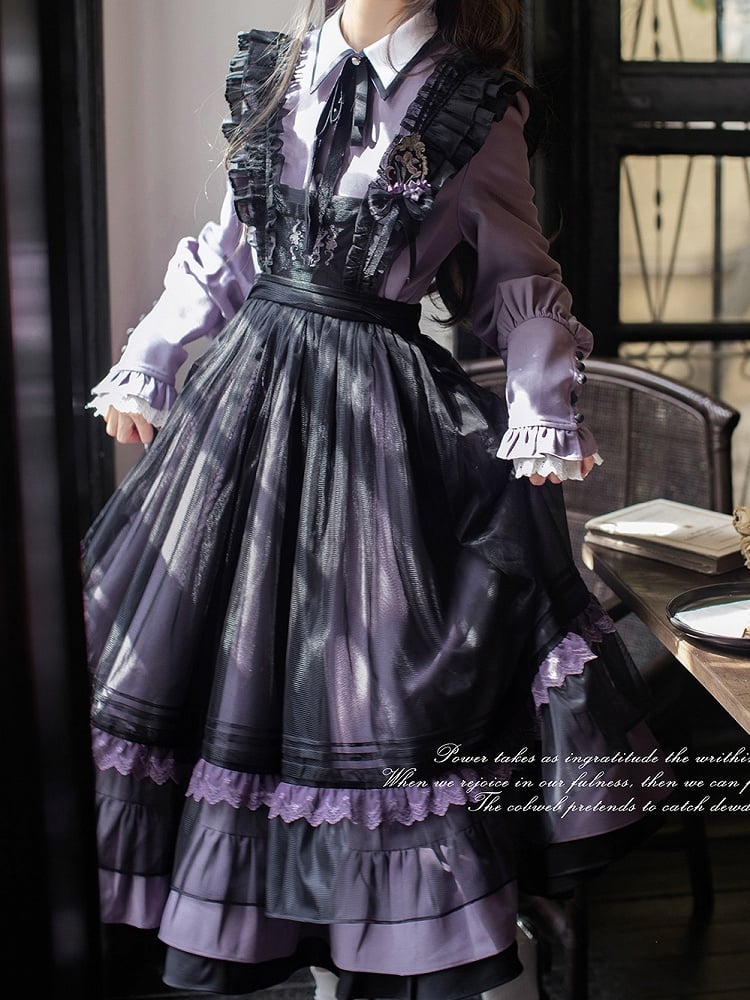 Front with Trim Embroidery Detail and Mesh Apron Dress Purple Lace Black at