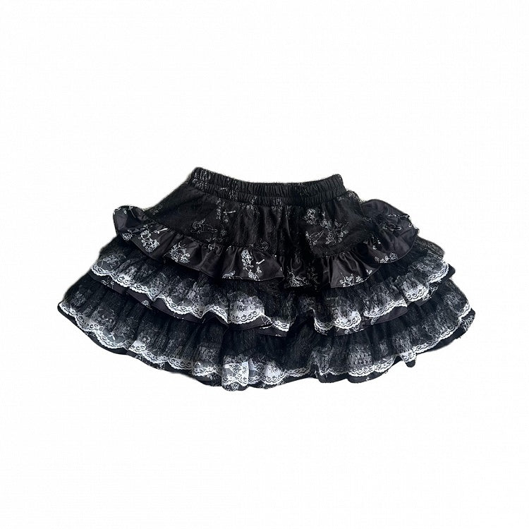 Vintage Skirt Trim Lace Punk BlackWhite/BlackPurple Tiered with