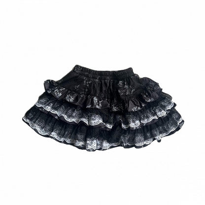 Vintage Skirt Trim Lace Punk BlackWhite/BlackPurple Tiered with