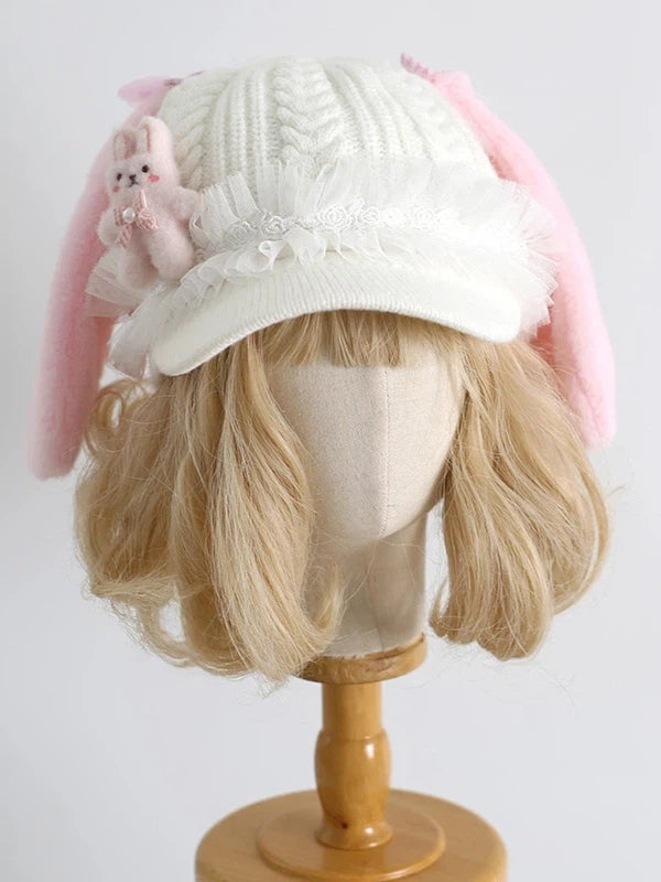 Bunny Ear Beret - Sweet Lolita Plush Bunny Accent in Pink & Blue
