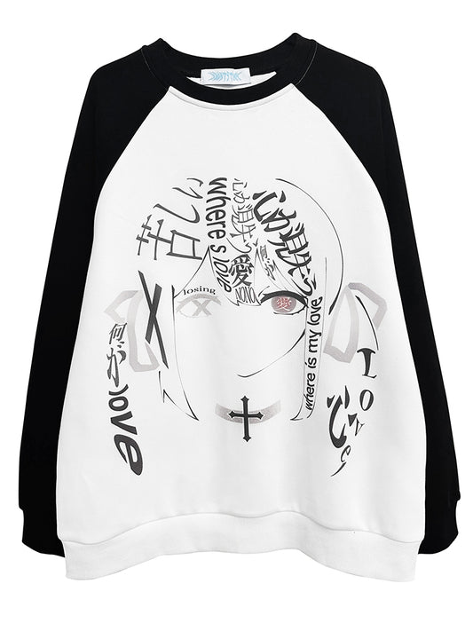 Black and White Colorblock Graphic Sweatshirt