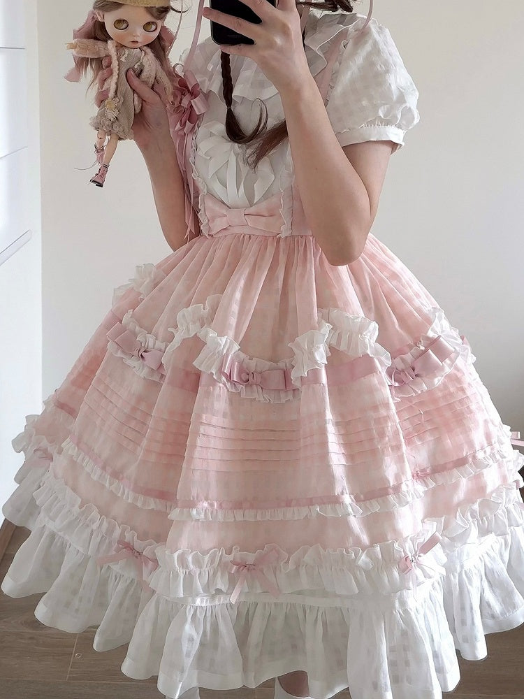 Rose Checkered Multi-Tier Bow Lolita Jumperdress