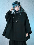 Cape Placket Banded Black Gothic Coat Button - Embroidery Collar Goldfish Single-breasted