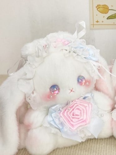 with Strap 5 Colors Accents Plush Flower Bag Bowknot Convertible Size Small Bucket Bunny White -