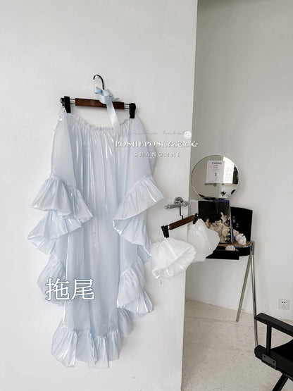 Balletcore Strapless Princess Puff Dress Sleeves Blue