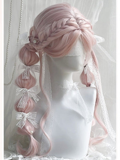 前髪ウェーブ 長さ ピンク 65cm ウィッグ付き