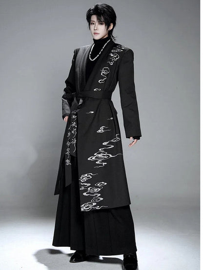 Black Turtleneck Long Sleeve Top with Embroidered Cuffs & Detachable Shoulder Pads