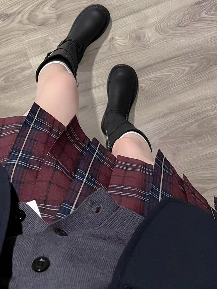 Uniform 42CM Pattern Pleated JK Plaid Skirt Red