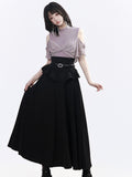 Black Ruffle Trim Long Skirt - PINK SAVIOR
