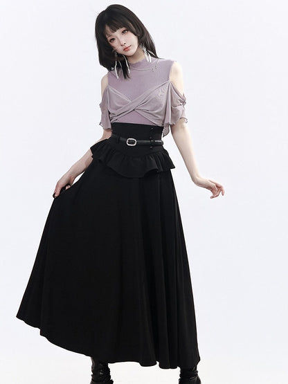 Dusty Purple Cutout Shoulder Top with Star Chain Decor - PINK SAVIOR