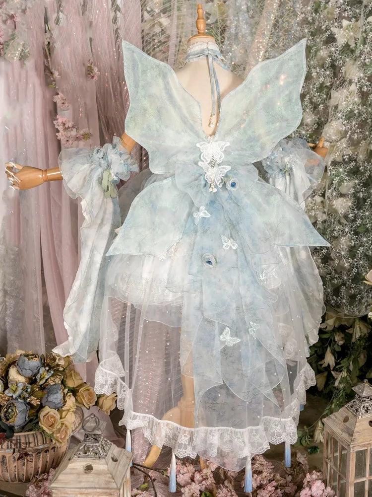Volles leichtes Schmetterlingskleid Lolita JSK Blaues Design-Set Floral Fairy Princess