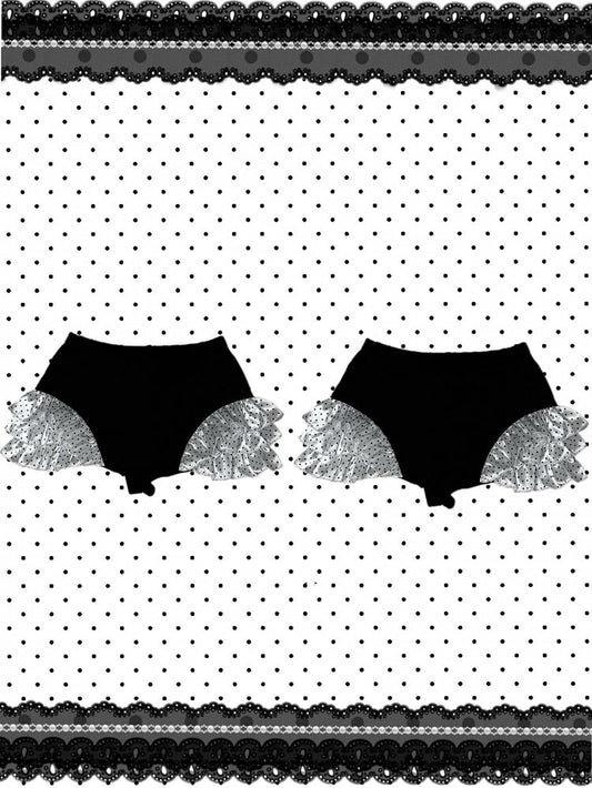Layered Frill Shorts Pattern Spot Black with Trim Gothic