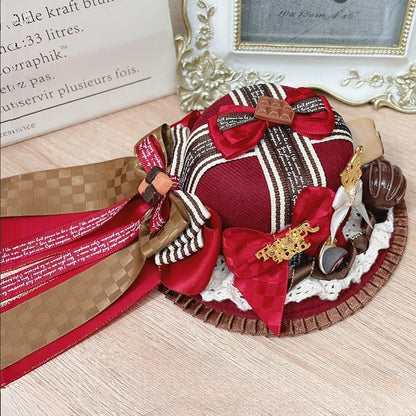 Details Ruffles Bowknot Trim Chocolate Red/Brown/Beige Mini Hat