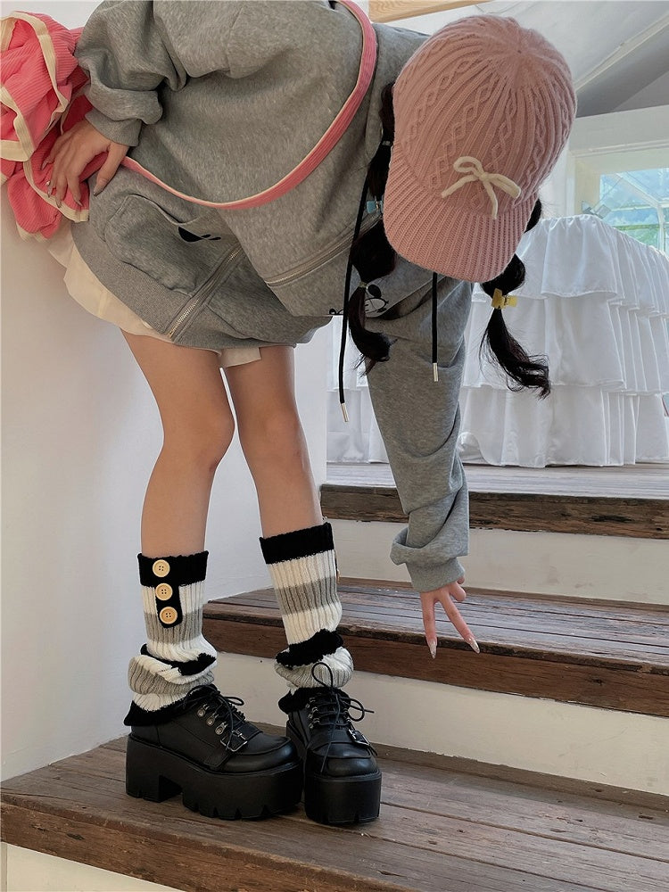 Button Options Knitted 7 Color Decorations Warmers Leg With