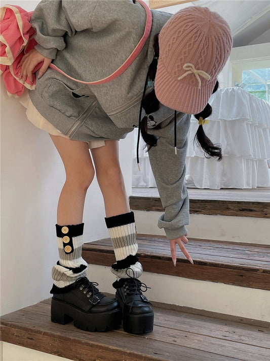 Button Options Knitted 7 Color Decorations Warmers Leg With