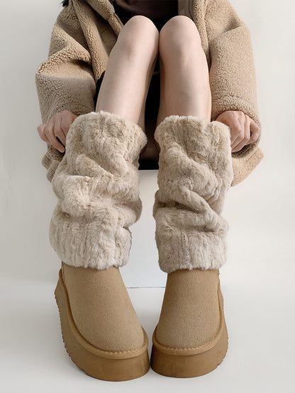 Khaki Faux Warmers Slouchy Fluffy Fur Leg
