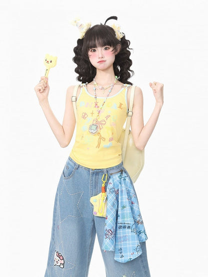 Yellow Polka Dot Bow Camisole Top with Kawaii Style - Languid Park
