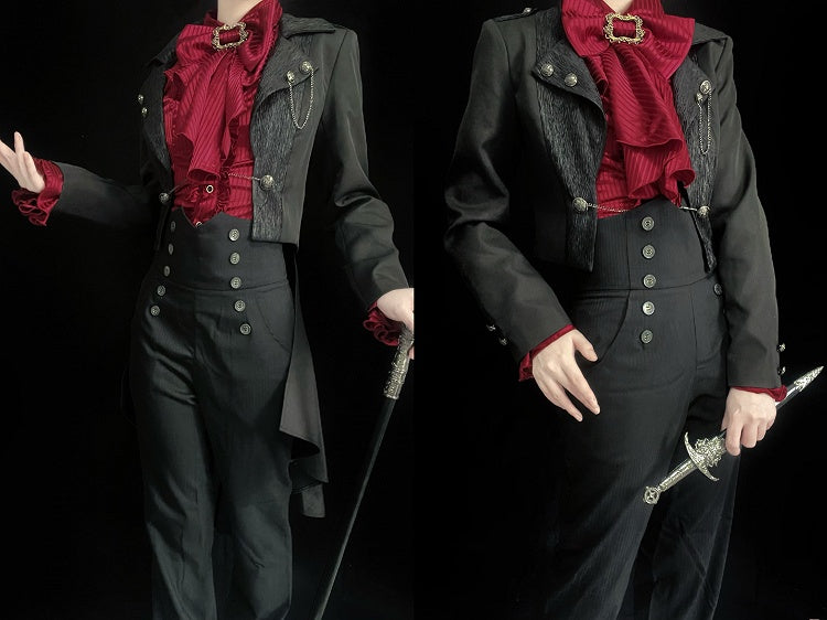 with Silver Train Buttons Black Detachable Accents Cropped Ouji and Jacket Chain Fashion