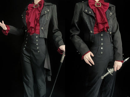with Silver Train Buttons Black Detachable Accents Cropped Ouji and Jacket Chain Fashion