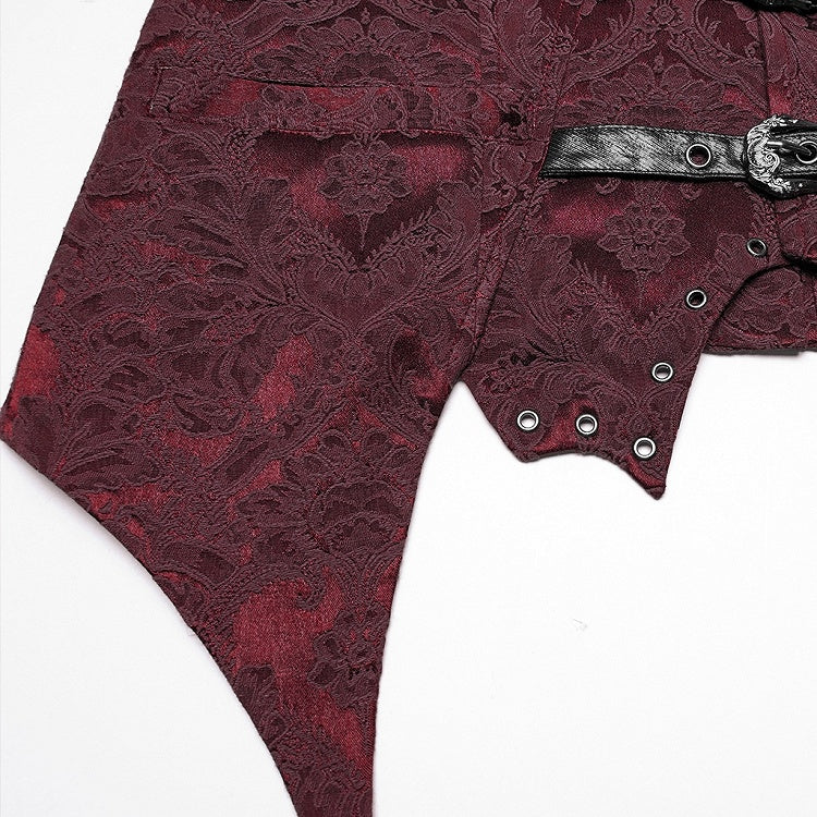 Lapel Jacquard Black Red Gothic Vest Men's