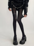 Print Text Black Tights Opaque Cross