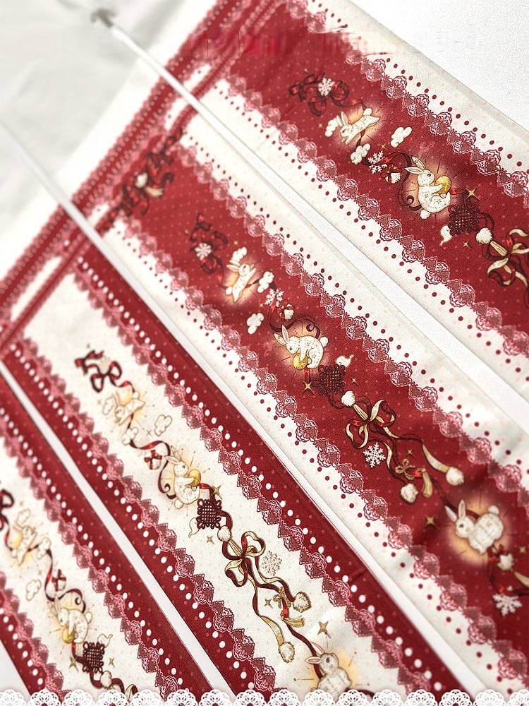 Lolita White/Red Print Lantern Bunny Tights