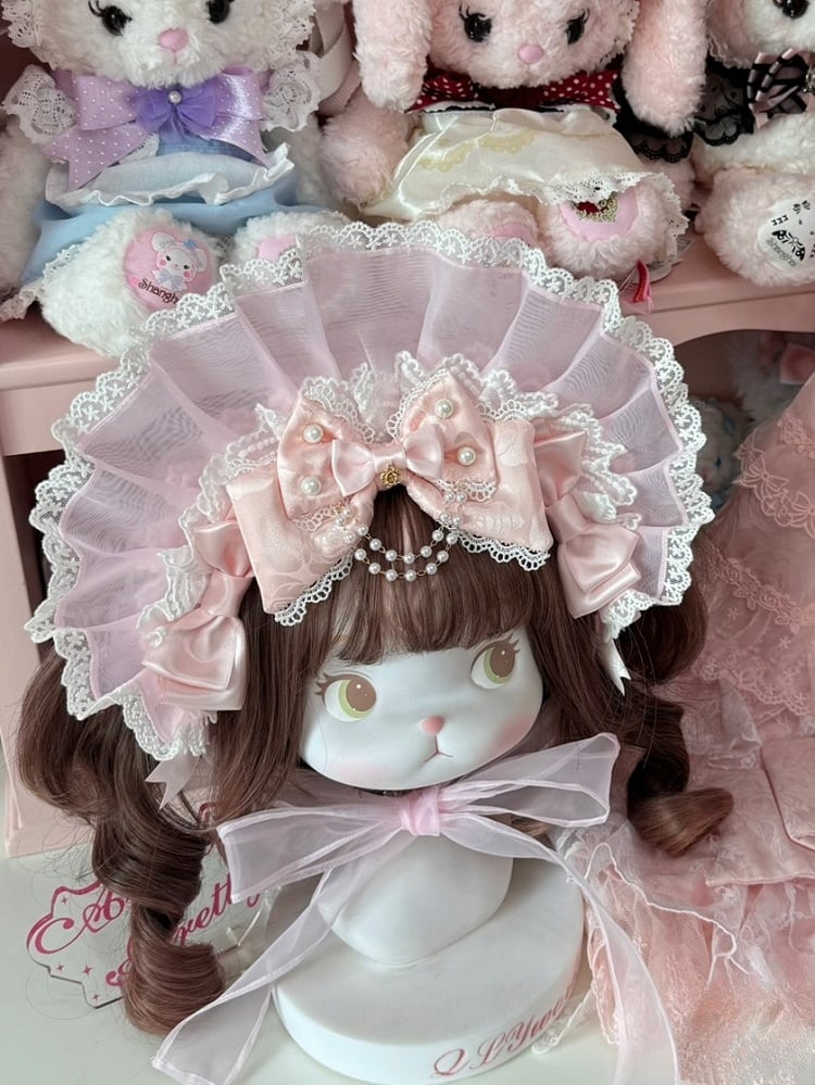 Set + Options Beaded Lace Bonnet Trim Charm Color Dual Brooch 3 Bowknot