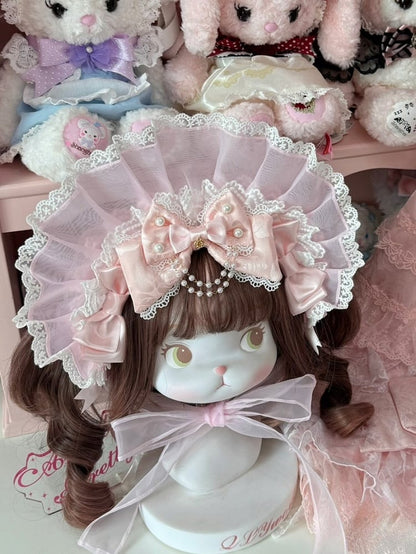 Set + Options Beaded Lace Bonnet Trim Charm Color Dual Brooch 3 Bowknot