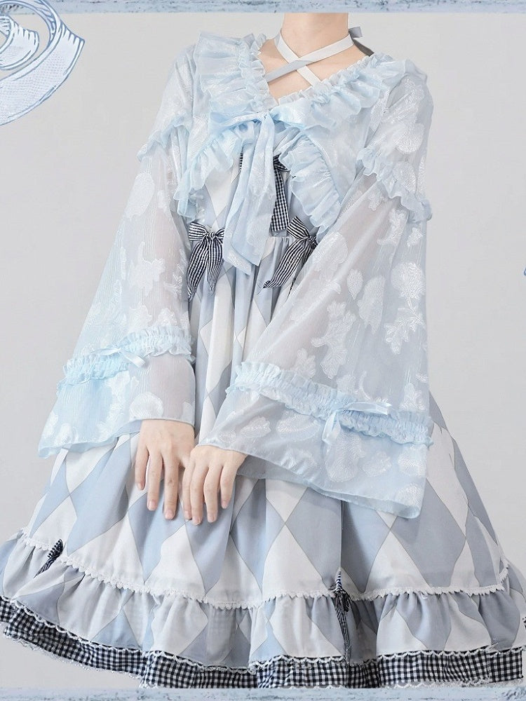 Blue Sweet Lolita Jacket with Ruffle Trim and Balloon Sleeves - Time Memory