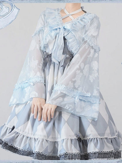 Blue Sweet Lolita Jacket with Ruffle Trim and Balloon Sleeves - Time Memory