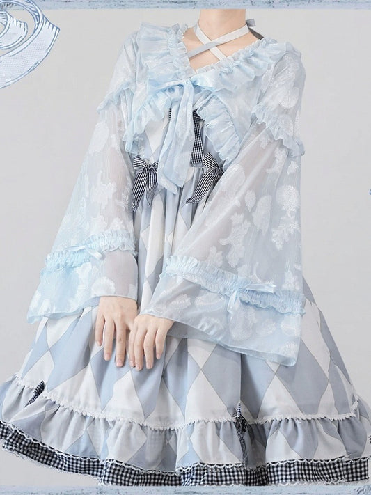 Blue Sweet Lolita Jacket with Ruffle Trim and Balloon Sleeves - Time Memory