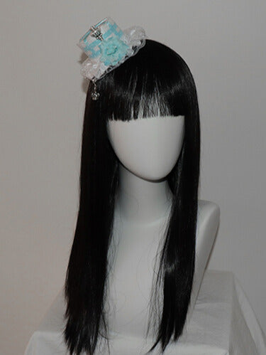 帽子のトリム、クラウンデザイン、レース、ブルー/ピンクの花柄、ミニ装飾