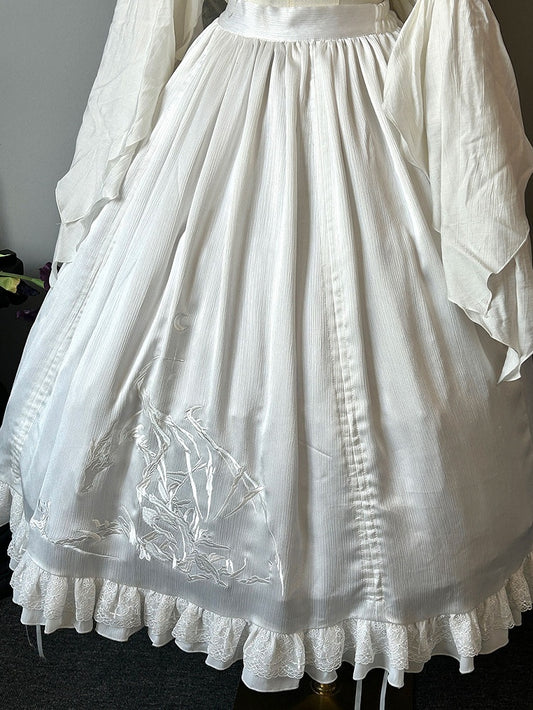 Weißer Shiro-Drachenknochen-Gothic-Lolita-Rock mit Kordelzug