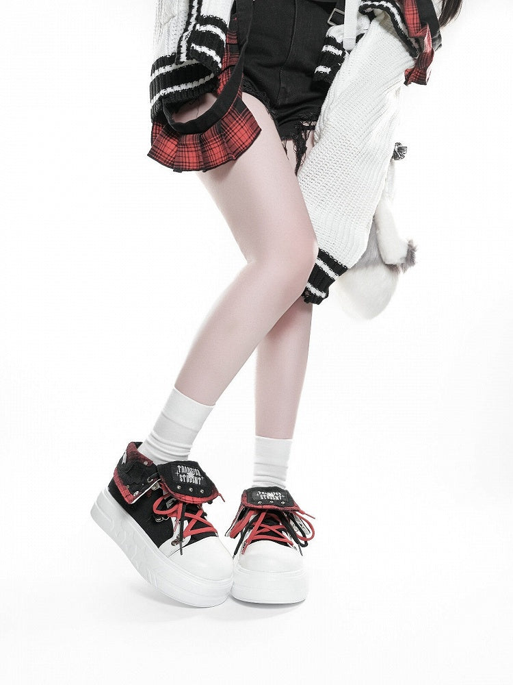 Black & Red Star Pattern Platform Shoes - Transfer Student