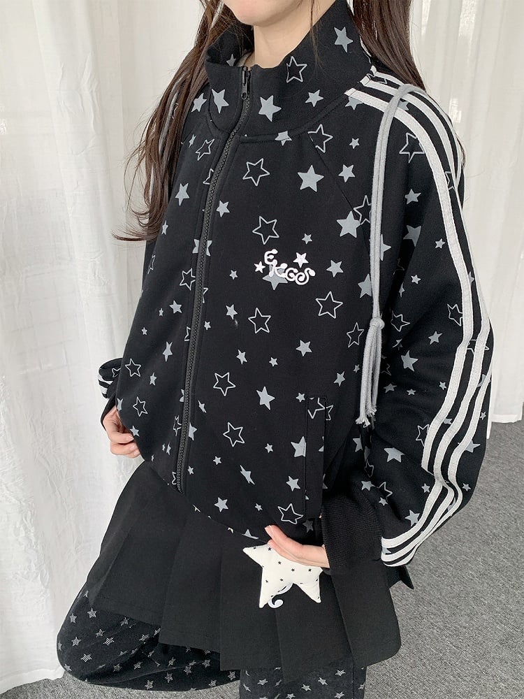 2-Color Y2K Star Zip-Up Jacket with Stripe Pattern - Solkatt