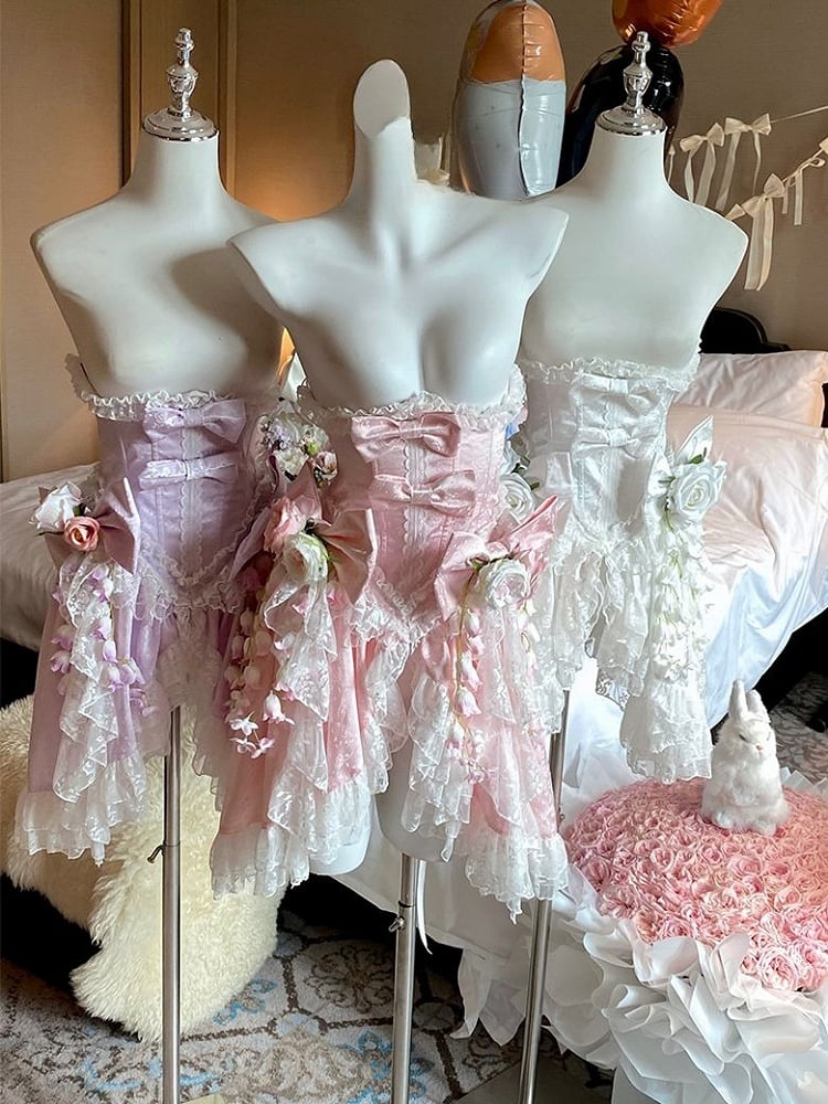 Lace Embellished Corset Romantic Flower Lolita Pink/Purple/White
