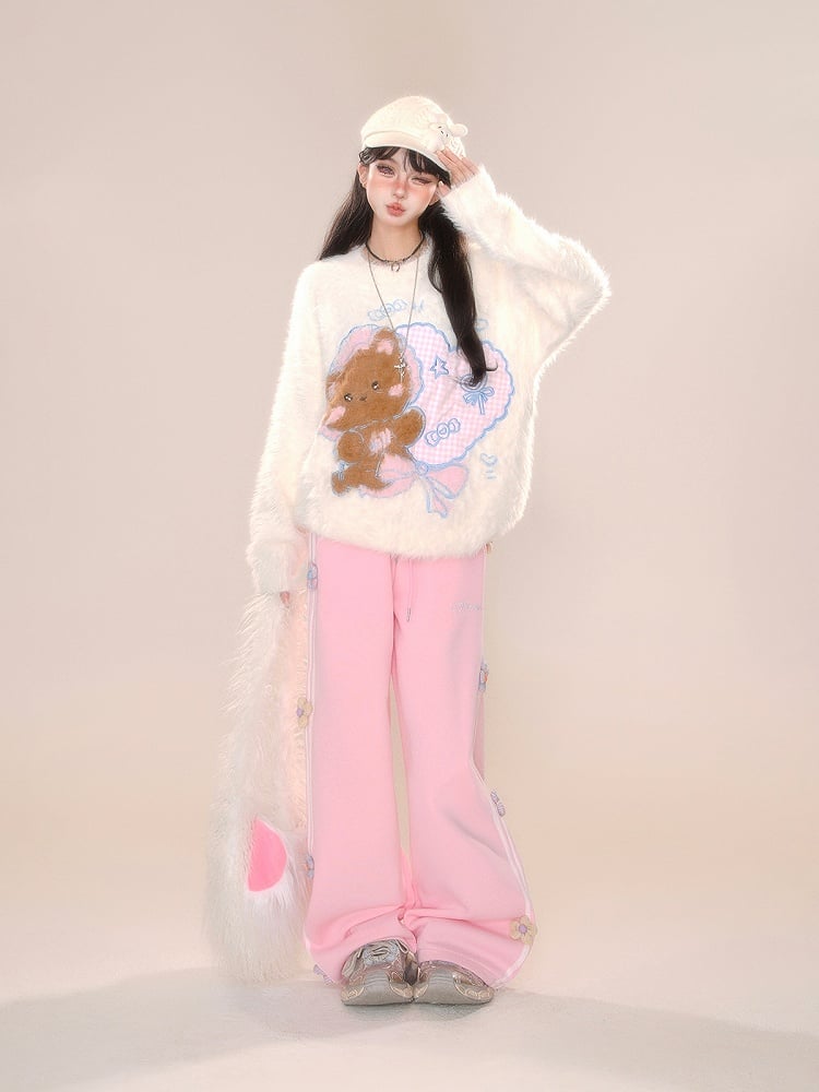 Grau-rosa Hose mit geradem Bein und Blumenmuster