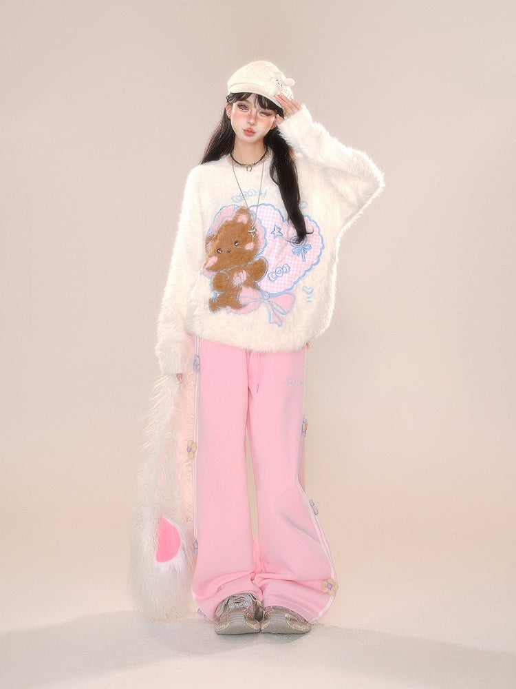 Design Hose mit geradem Bein und Blumenmuster in Grau/Rosa