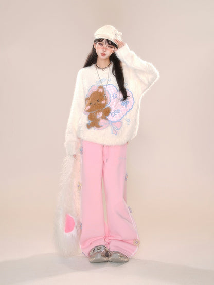 Design Hose mit geradem Bein und Blumenmuster in Grau/Rosa