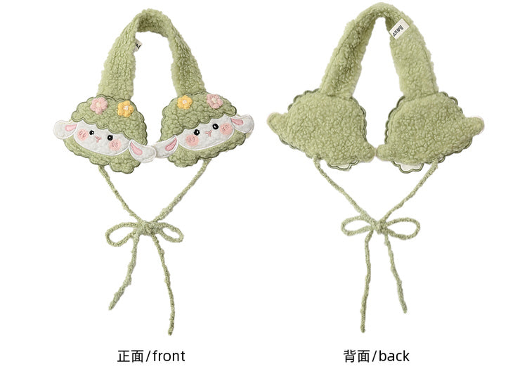 グリーンのキュートなラムフリースイヤーマフ