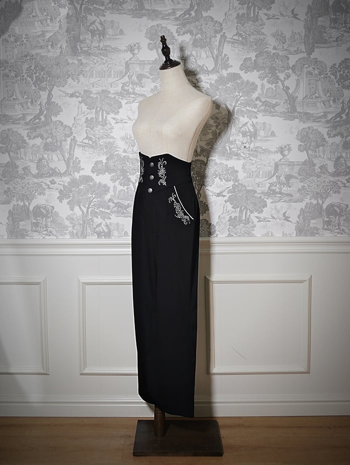 Black Pants Belt with Straps Corset Waist Lolita Ouji High