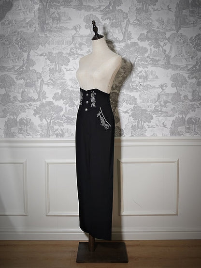 Lolita Corset with Belt Straps Black Ouji High Waist Pants